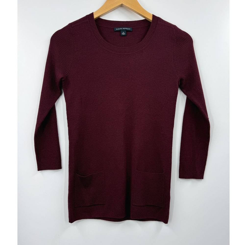Banana Republic Burgundy Silk Blend Ribbed Sweater Dress Pockets Size S
